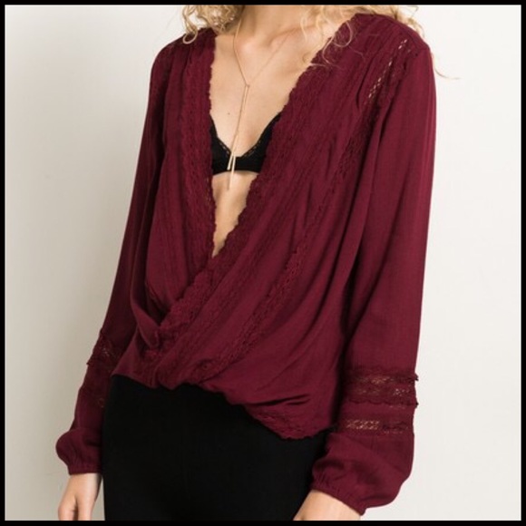 Cross-Over Blouse in Wine - Picture 2 of 6